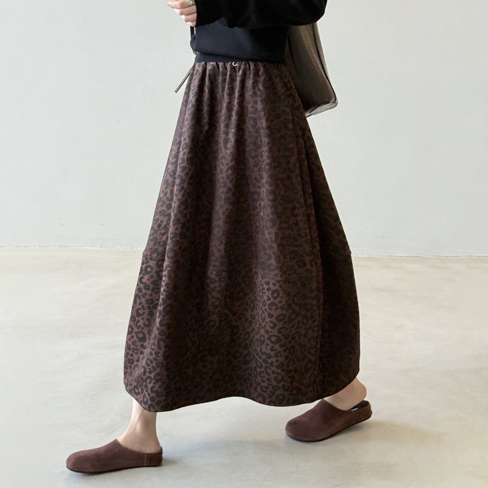 【ボトムス】ヴィンテージ レオパード柄 Aライン スカート レディース 秋 ハイウエスト 細見え Aラインタイトロングスカート【JZシリーズ】