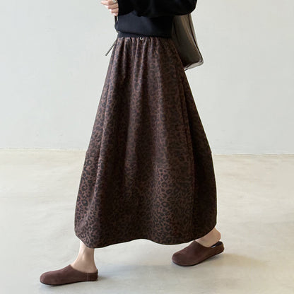 【ボトムス】ヴィンテージ レオパード柄 Aライン スカート レディース 秋 ハイウエスト 細見え Aラインタイトロングスカート【JZシリーズ】