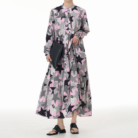 【ワンピース】ボヘミアンスタイル レトロ ティアードワンピース 春夏新作 大きいサイズ レディース ゆったり 長袖 体型カバー ロングワンピース【SHシリーズ】