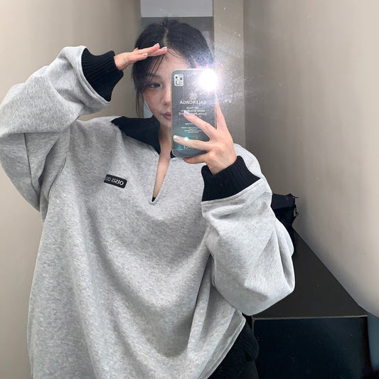 【トップス】春 秋 冬 リラックス感 切替 厚手 Vネック パーカー 【FCシリーズ】