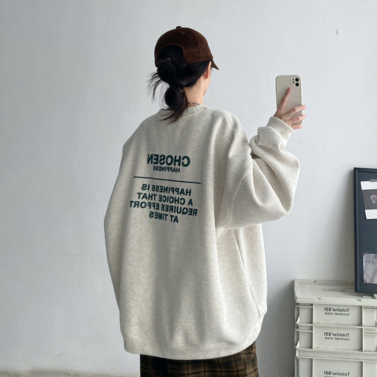 【トップス】立体ロゴデザイン 裏起毛スウェット レディース 秋冬 ゆったり クルーネック プルオーバー パーカー【FCシリーズ】