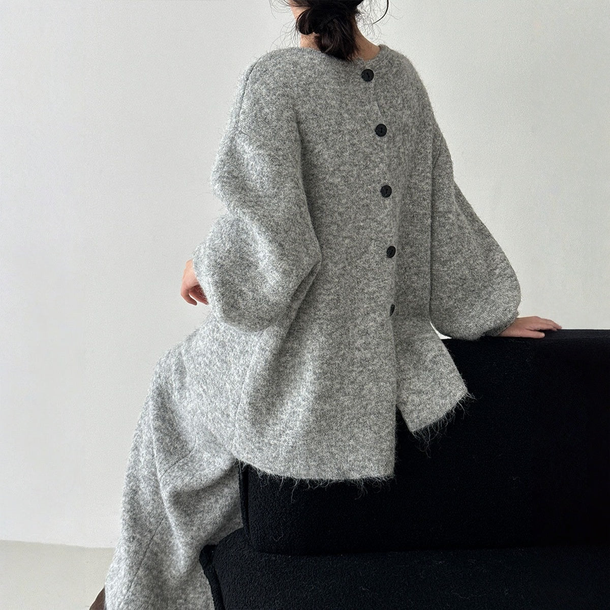 【セットアップ】春 秋 冬 バックボタンニット セーター + スカート 2点上下セット 【JZシリーズ】