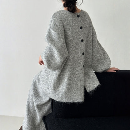 【セットアップ】春 秋 冬 バックボタンニット セーター + スカート 2点上下セット 【JZシリーズ】