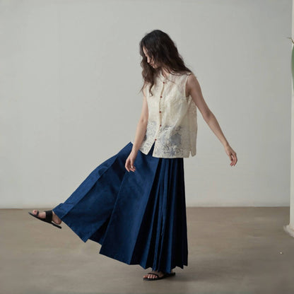 【ボトムス】夏 新中華風 ジャカード刺繍フラワー柄 馬面スカート 【SHシリーズ】