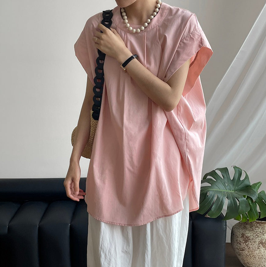 【トップス】韓国風 ラウンドネック プルオーバー 夏新作 ゆったりシルエット 雰囲気たっぷり シャツ【JZシリーズ】