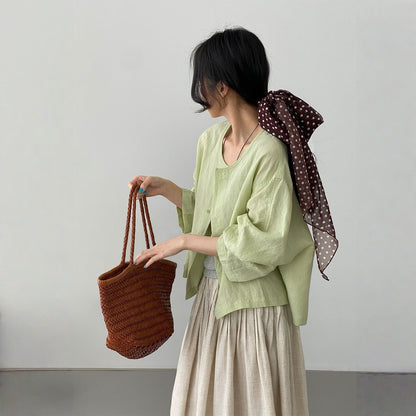 【アウター】テンセル×リネン さわやかな印象 フロントボタン 薄手で通気性あり ジャケット 【JZシリーズ】