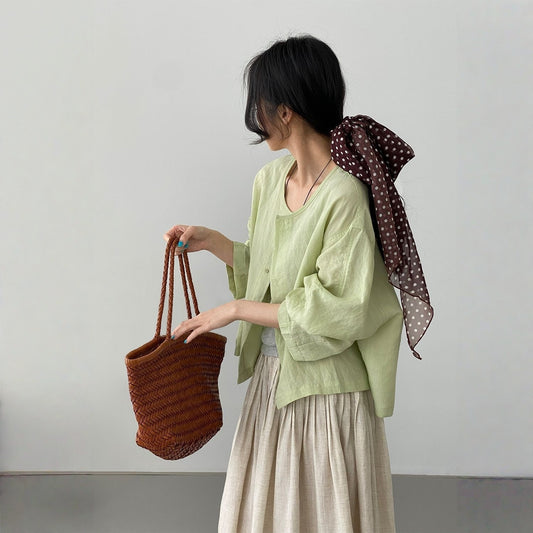 【アウター】テンセル×リネン さわやかな印象 フロントボタン 薄手で通気性あり ジャケット 【JZシリーズ】