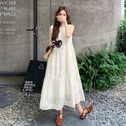 【ワンピース】フレンチ風 刺繍ワンピース レディース 夏 ホワイト ノースリーブ ナチュラル ロングワンピ【JZシリーズ】