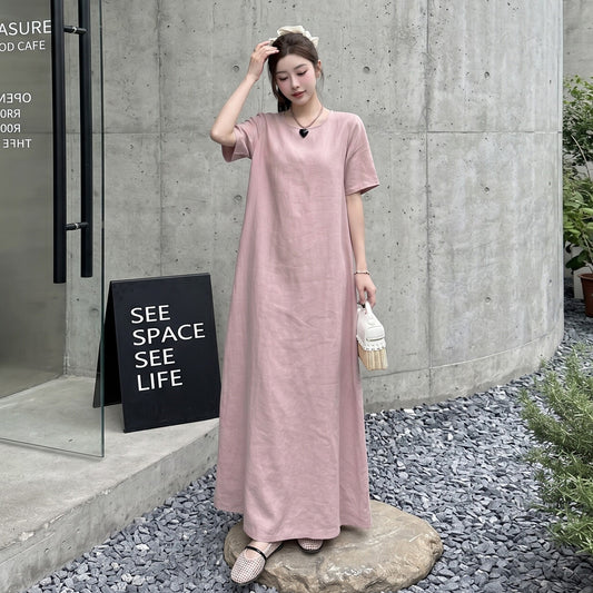【ワンピース】ロングTシャツワンピース レディース 夏新作 半袖 無地 体型カバー リラックスシルエット ミモレ丈【JZシリーズ】