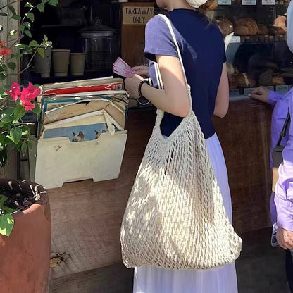 【バッグ】海辺バカンス 透かし編みストローバッグ 大容量編みバッグ カジュアルショルダーバッグ