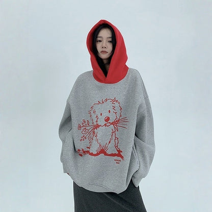 【トップス】裏起毛 春 秋 冬 カートゥーン レトロ フード付き パーカー 【FCシリーズ】