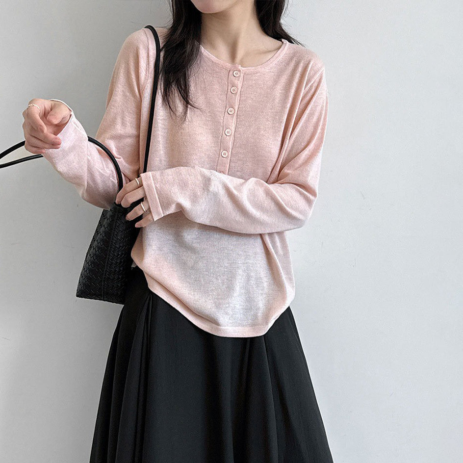 6color【トップス】秋新作 ヘンリーネックニット レディース 長袖Ｔシャツ ゆったり インナー レイヤードコーデ【JZシリーズ】