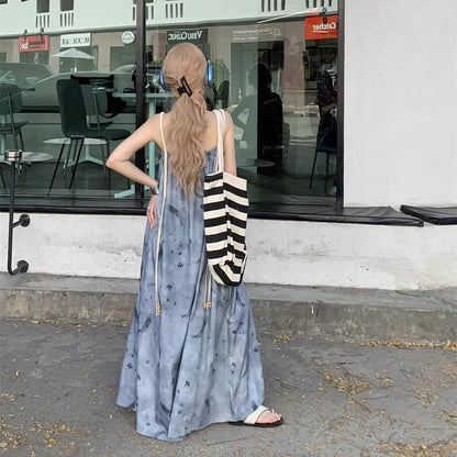 【ワンピース】夏新作 アート水墨画デザイン ゆったりカジュアル リラックスシルエット ノースリーブキャミワンピース【SHシリーズ】