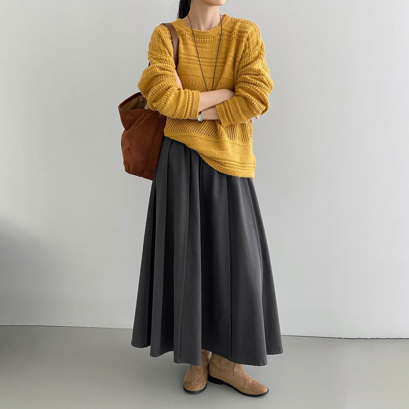 【ボトムス】秋冬おすすめスカート 韓国風 グレー ウエストゴム プリーツスカート レディース 上品 美シルエット Aラインフレア【JZシリーズ】