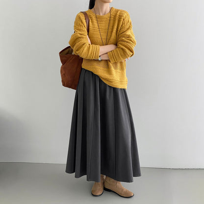 【ボトムス】秋冬おすすめスカート 韓国風 グレー ウエストゴム プリーツスカート レディース 上品 美シルエット Aラインフレア【JZシリーズ】