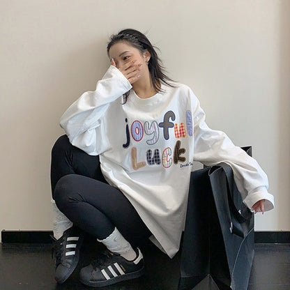 【トップス】アップリケ刺繍 カラフル コットン100% リラックス感 Ｔシャツ 【FCシリーズ】