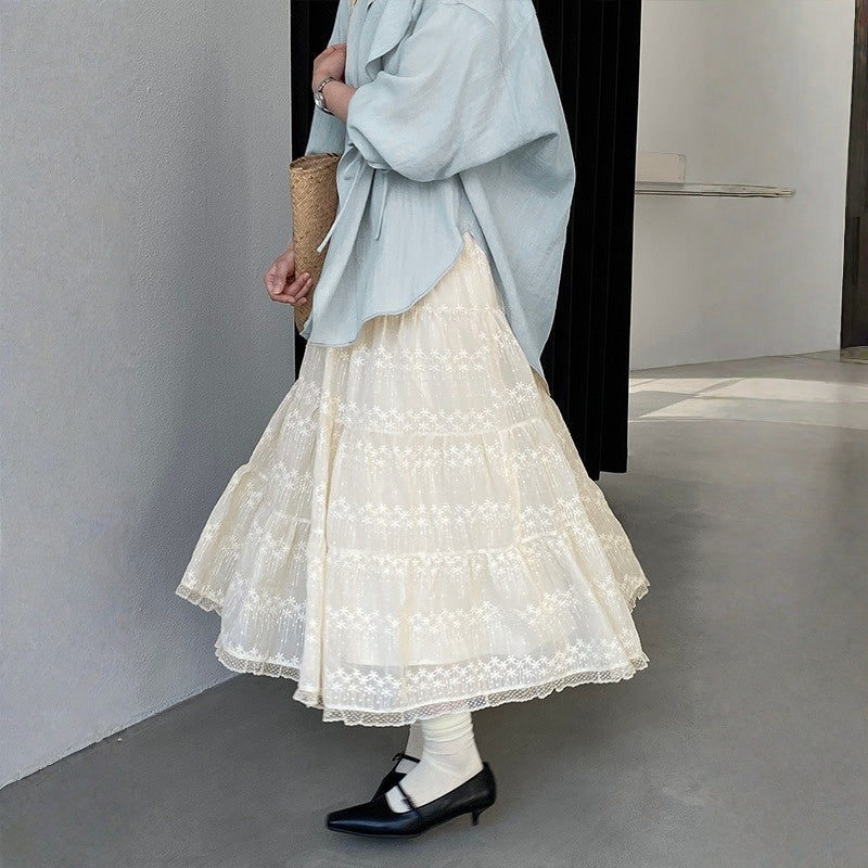 【ボトムス】刺繍 レース フレア スカート 【JZシリーズ】