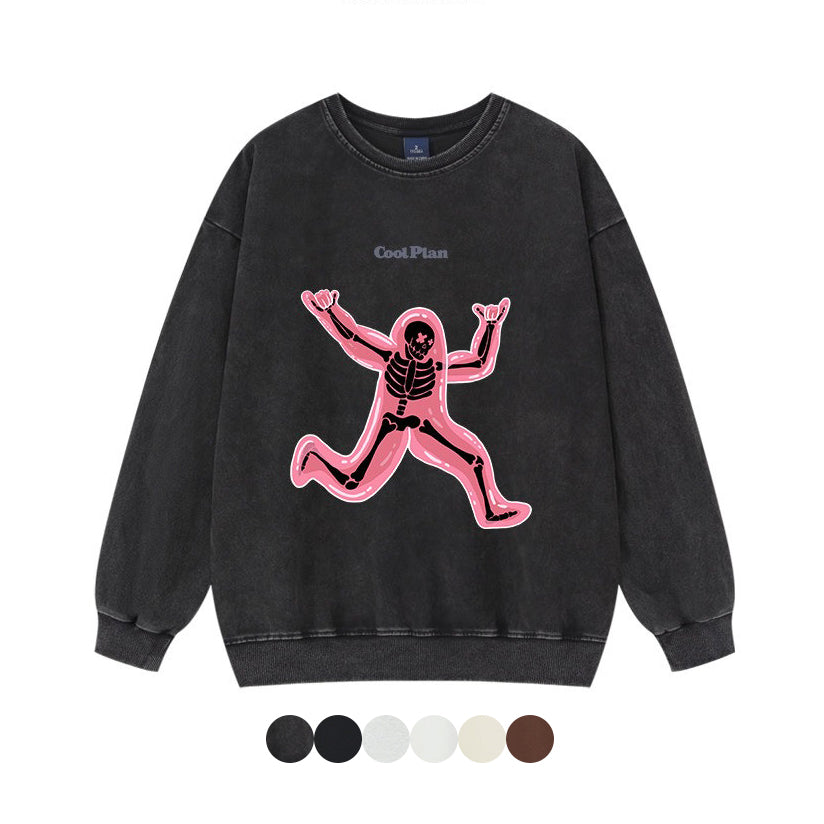 6カラー | M~3XL【トップス】ランニングスカル プリント クルーネックスウェット オーバーサイズ アメリカン ハイストリート ユニセックス 春秋 パーカー【FCシリーズ】