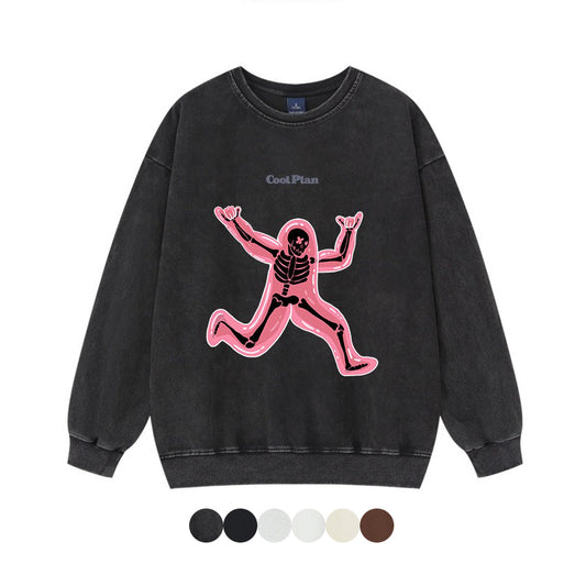 6カラー | M~3XL【トップス】ランニングスカル プリント クルーネックスウェット オーバーサイズ アメリカン ハイストリート ユニセックス 春秋 パーカー【FCシリーズ】