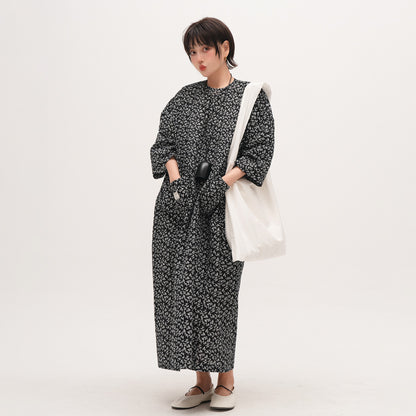 【ワンピース】レトロ 花柄 長袖ワンピース レディース 薄手 ゆったりスリム見え 大きいサイズ ラウンドネック【SHシリーズ】【JZシリーズ】