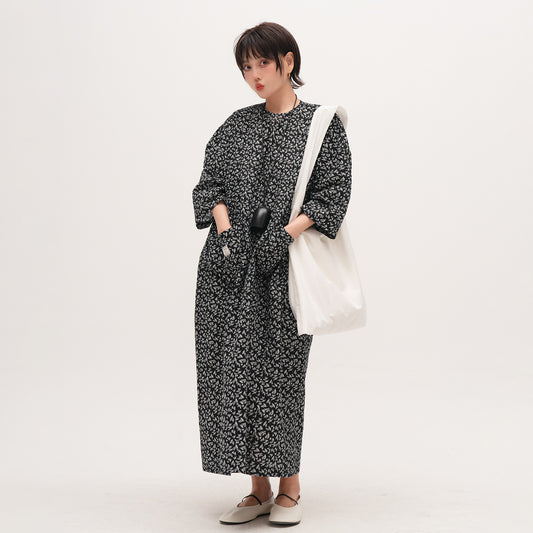 【ワンピース】レトロ 花柄 長袖ワンピース レディース 薄手 ゆったりスリム見え 大きいサイズ ラウンドネック【SHシリーズ】【JZシリーズ】