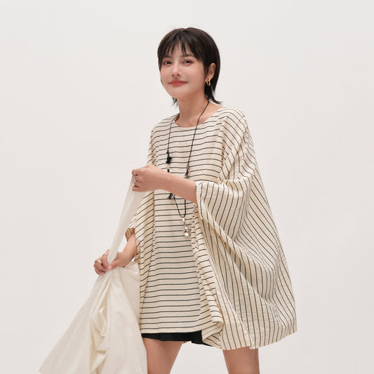 【トップス】薄手 大きいサイズ ルーズ レトロストライプ 長袖Tシャツ レディース スリム見え 着回しやすい シアートップス【SHシリーズ】【JZシリーズ】