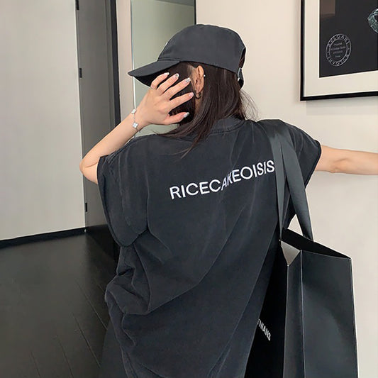 【トップス】ダメージ調プリントTシャツ オーバーサイズ 半袖 レディース ストリート【FCシリーズ】