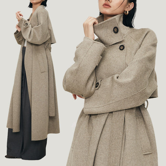 【アウター】スタンドカラー ウール調コート 冬用 上品 ヘプバーン風 中綿入り 厚手【JZシリーズ】