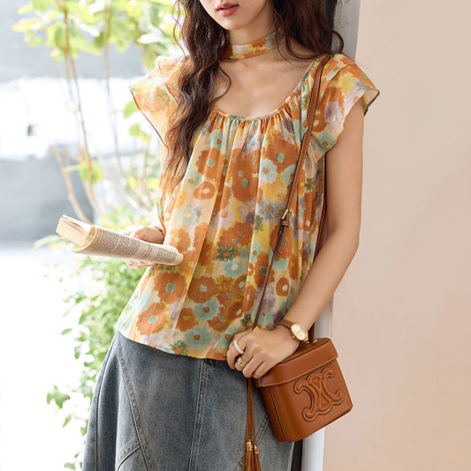 【トップス】夏 カジュアル リゾート風 綿100% 柑橘油絵プリント シャツ【JZシリーズ】【SHシリーズ】