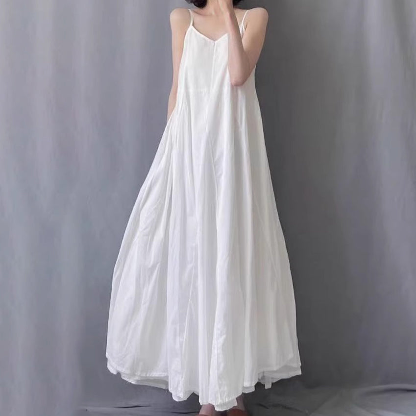 【洋裝】夏季新品：復古寬鬆顯瘦素色無袖連身裙