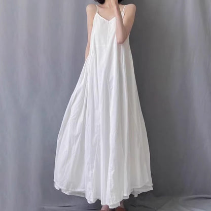 【洋裝】夏季新品：復古寬鬆顯瘦素色無袖連身裙