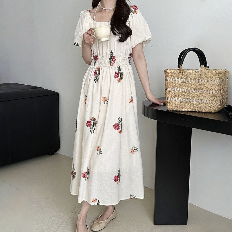 【ワンピース】夏 刺繍 エレガント 花柄 半袖 ワンピース 【SHシリーズ】