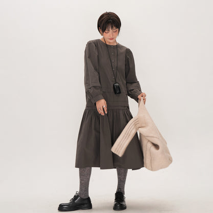 【ワンピース】レディース ゆったり 体型カバー 大きめサイズ ミディアムロング 長袖 シャツワンピース デザイン感 上品 秋【JZシリーズ】