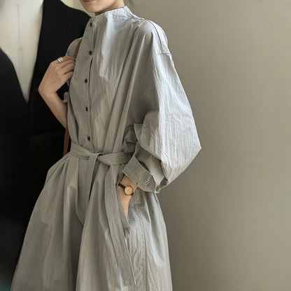 【ワンピース】春 秋 冬 レトロ フレンチ風 ベルト付き ロング丈 長袖 ワンピース 【JZシリーズ】