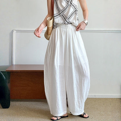 【ボトムス】夏 ゆるっと ラミー  薄手 ウエストゴム パンツ【JZシリーズ】