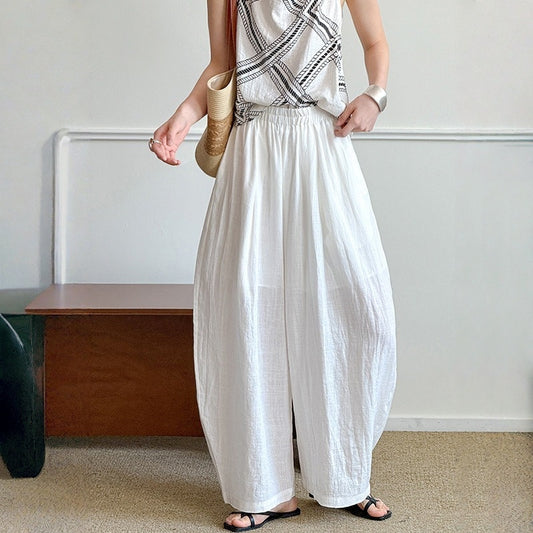 【ボトムス】夏 ゆるっと ラミー  薄手 ウエストゴム パンツ【JZシリーズ】