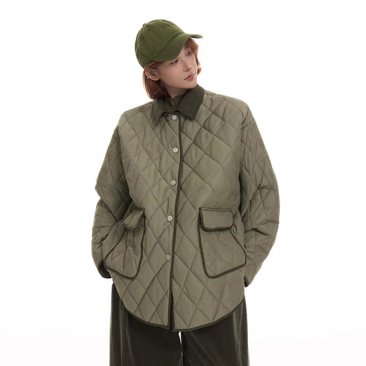 【アウター】レトロ  ダイヤ柄 綿入れコート レディース 秋冬 韓国風 ゆったり あったか【FCシリーズ】