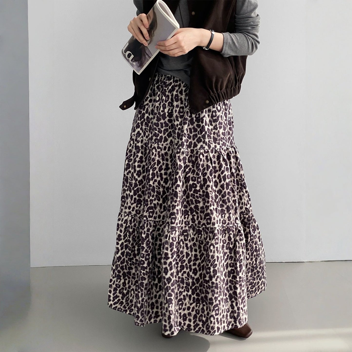 【ボトムス】春 秋 冬 レトロ プリント ヒョウ柄 韓国風 スカート 【SNシリーズ】