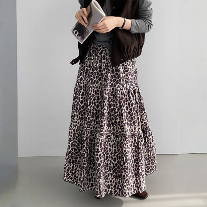 【ボトムス】春 秋 冬 レトロ プリント ヒョウ柄 韓国風 スカート 【SNシリーズ】