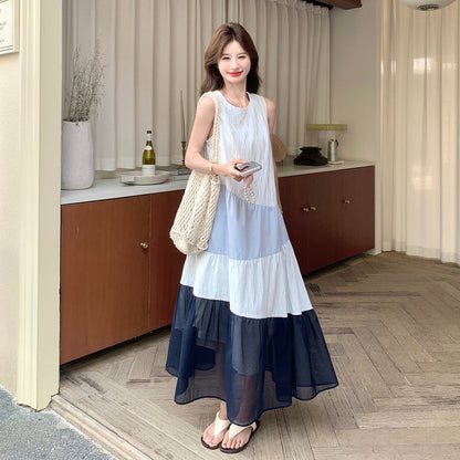 【ワンピース】韓国風 配色チュール切替 キャミワンピース レディース Aライン リラックス感 ゆったり 夏コーデ【JZシリーズ】