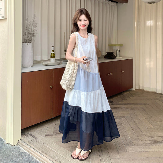 【ワンピース】韓国風 配色チュール切替 キャミワンピース レディース Aライン リラックス感 ゆったり 夏コーデ【JZシリーズ】