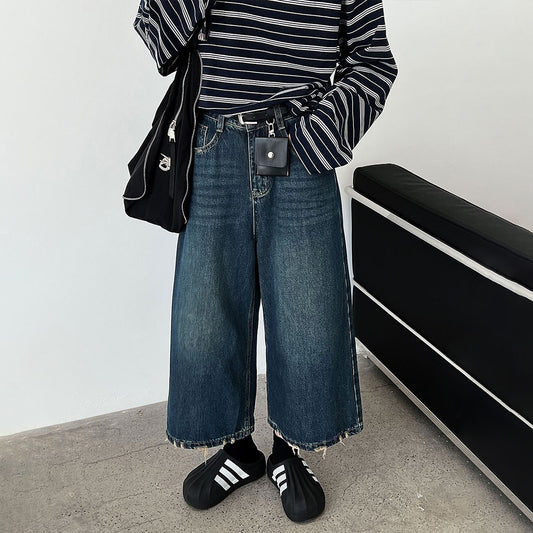 【ボトムス】アメリカンヴィンテージ ダメージ加工 ワイドデニムパンツ レディース 秋新作 ハイウエスト リラックス感 8分丈【JZシリーズ】