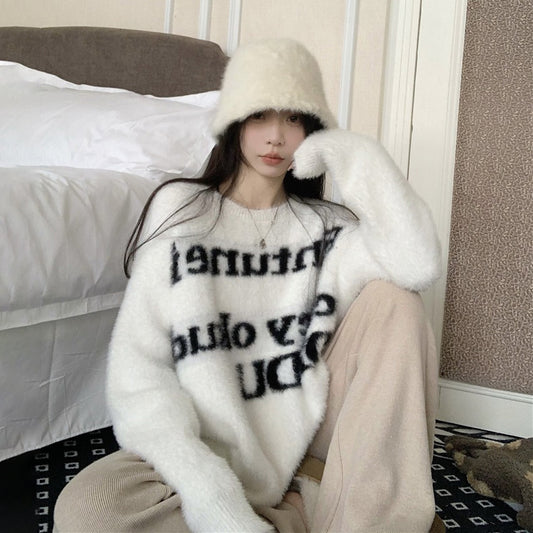 【トップス】ゆるふわ高見え♡韓国風 厚手ニットセーター レディース 秋冬ふわもこプルオーバー【JZシリーズ】