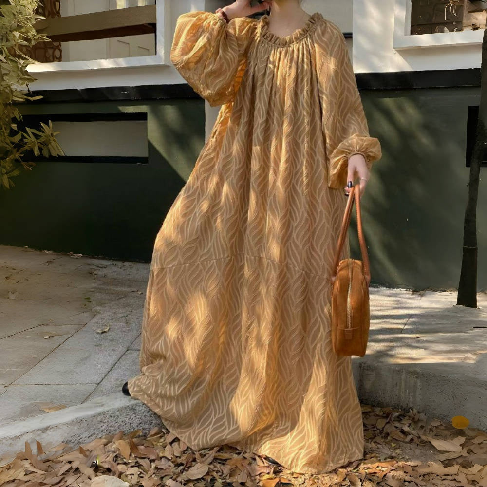 [洋裝] 韓版春夏露肩圓領2way寬鬆長袖連身裙