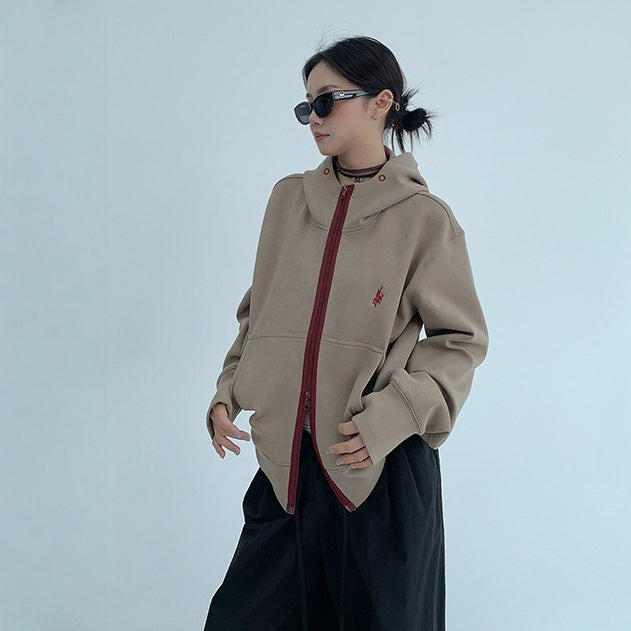 【アウター】春 秋 冬 バイカラー ジッパー スリム フード付き ジャケット 【FCシリーズ】