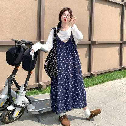 2点セット！【セットアップ】花柄キャミワンピース＆Tシャツ2点セット レディース ロング丈 ゆったり カジュアル 秋コーデ【SHシリーズ】