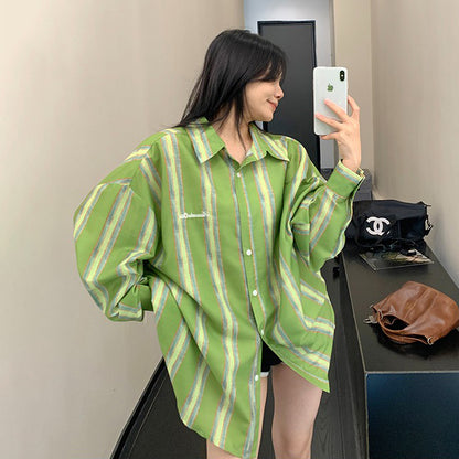 【トップス】上品リラックス感 縦ストライプ 長袖シャツ レディース【FCシリーズ】
