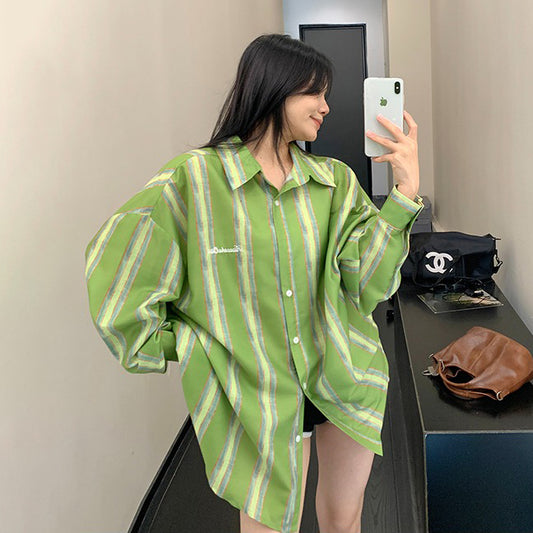 【トップス】上品リラックス感 縦ストライプ 長袖シャツ レディース【FCシリーズ】