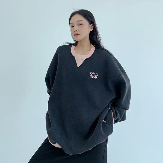 【トップス】春秋冬 ヴィンテージ風 配色 裏起毛 スウェット ゆったり シルエット レディース【FCシリーズ】