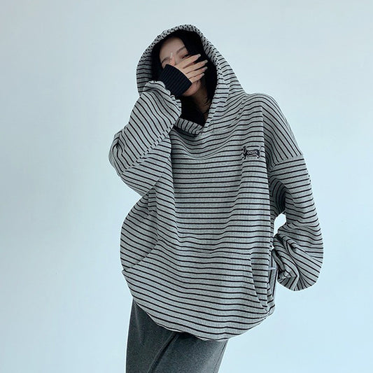 【トップス】春秋冬 アメカジ風 ボーダー 犬刺繍 裏起毛 パーカー レディース【FCシリーズ】